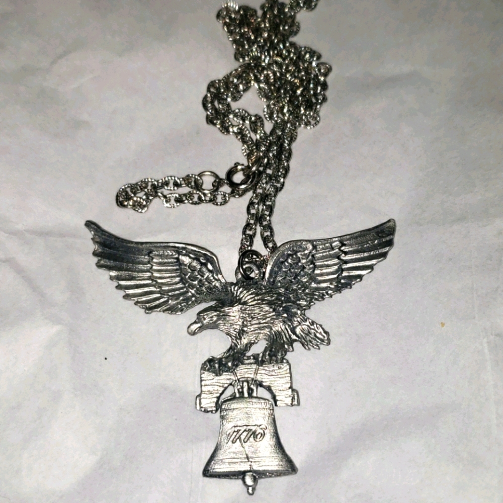 Vintage Bicentennial Pewter Eagle Necklace